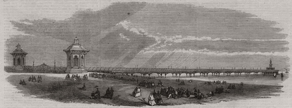 The new pier at Lytham, Lancashire 1865 old antique vintage print picture