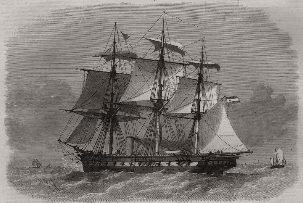 Associate Product The Austrian frigate Radetzky, lately blown up at Vis. Croatia, old print, 1869