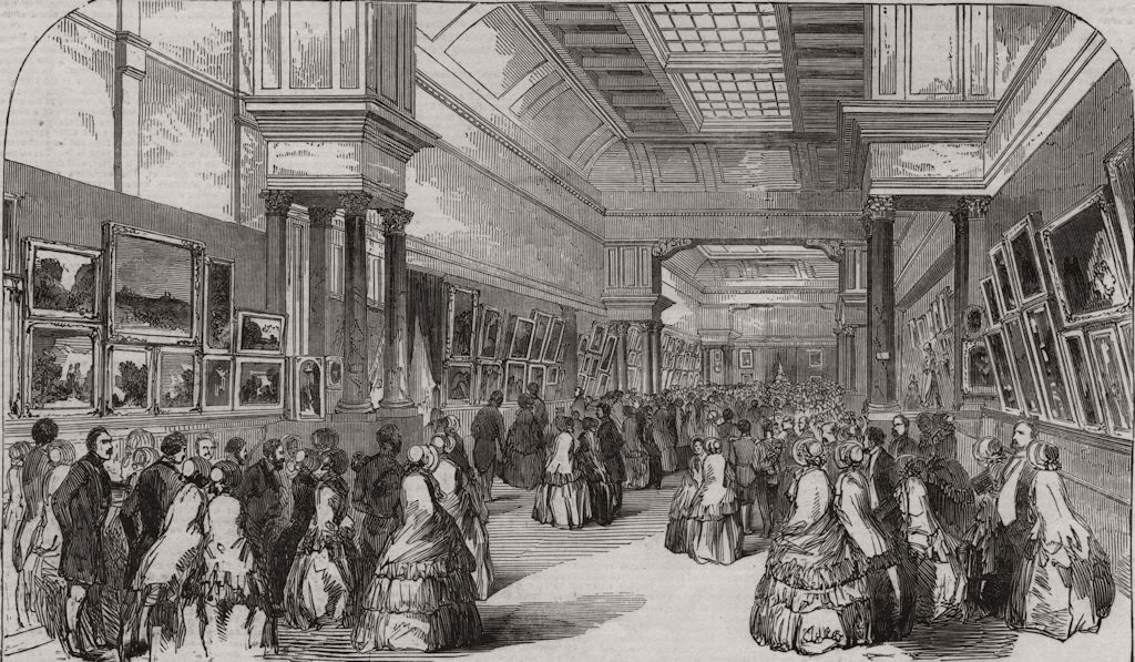 Associate Product Queen Victoria at the fine arts exhibition at Antwerp. Belgium, old print, 1852