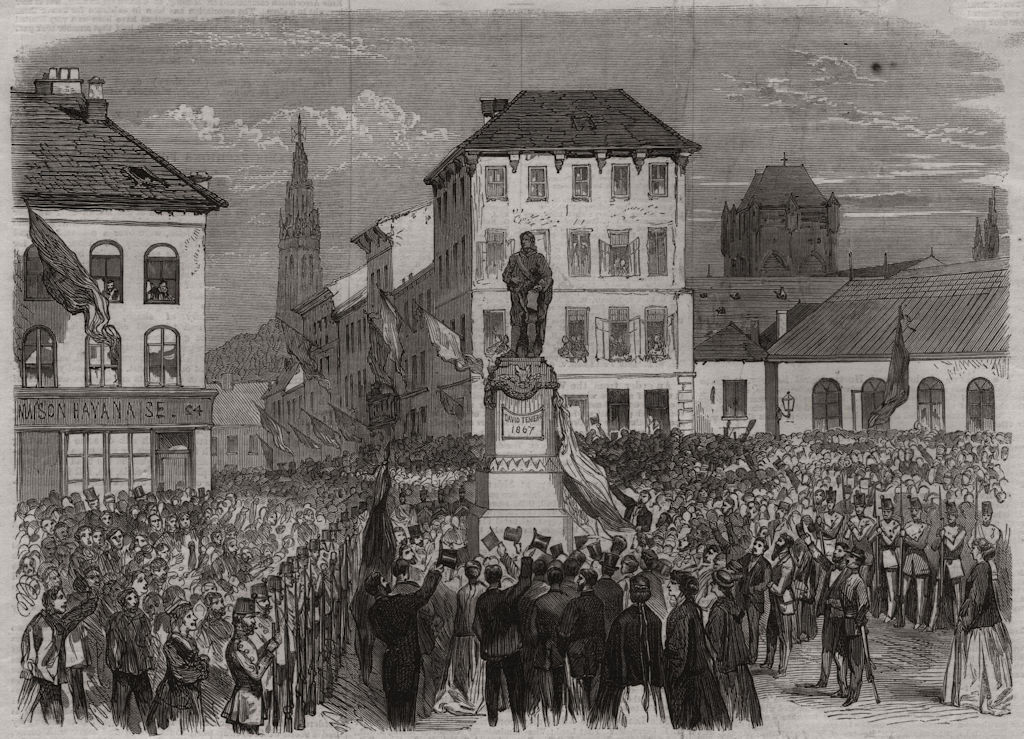 Associate Product Inauguration of the statue of Teniers at Antwerp. Belgium, antique print, 1867