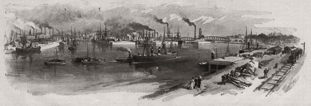 Associate Product The docks at Manchester. Lancashire, antique print, 1893
