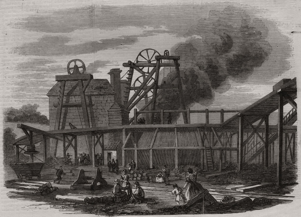 Associate Product The Page Bank Colliery - pit on fire. Durham, antique print, 1858