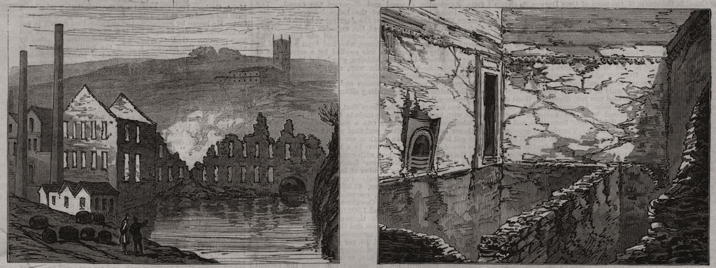 Associate Product Cotton Riots. Ruined Haslingden Mill. Colonel Jackson's house. Lancashire 1878