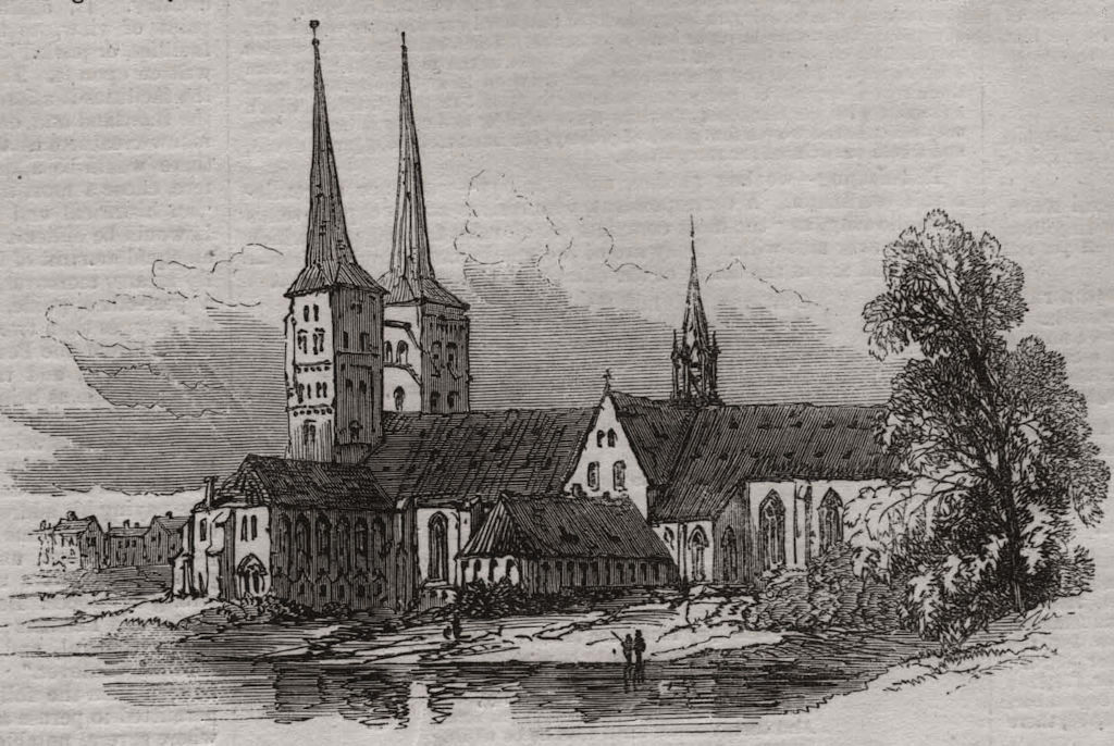 The Cathedral. Lubeck. SMALL 1864 old antique vintage print picture