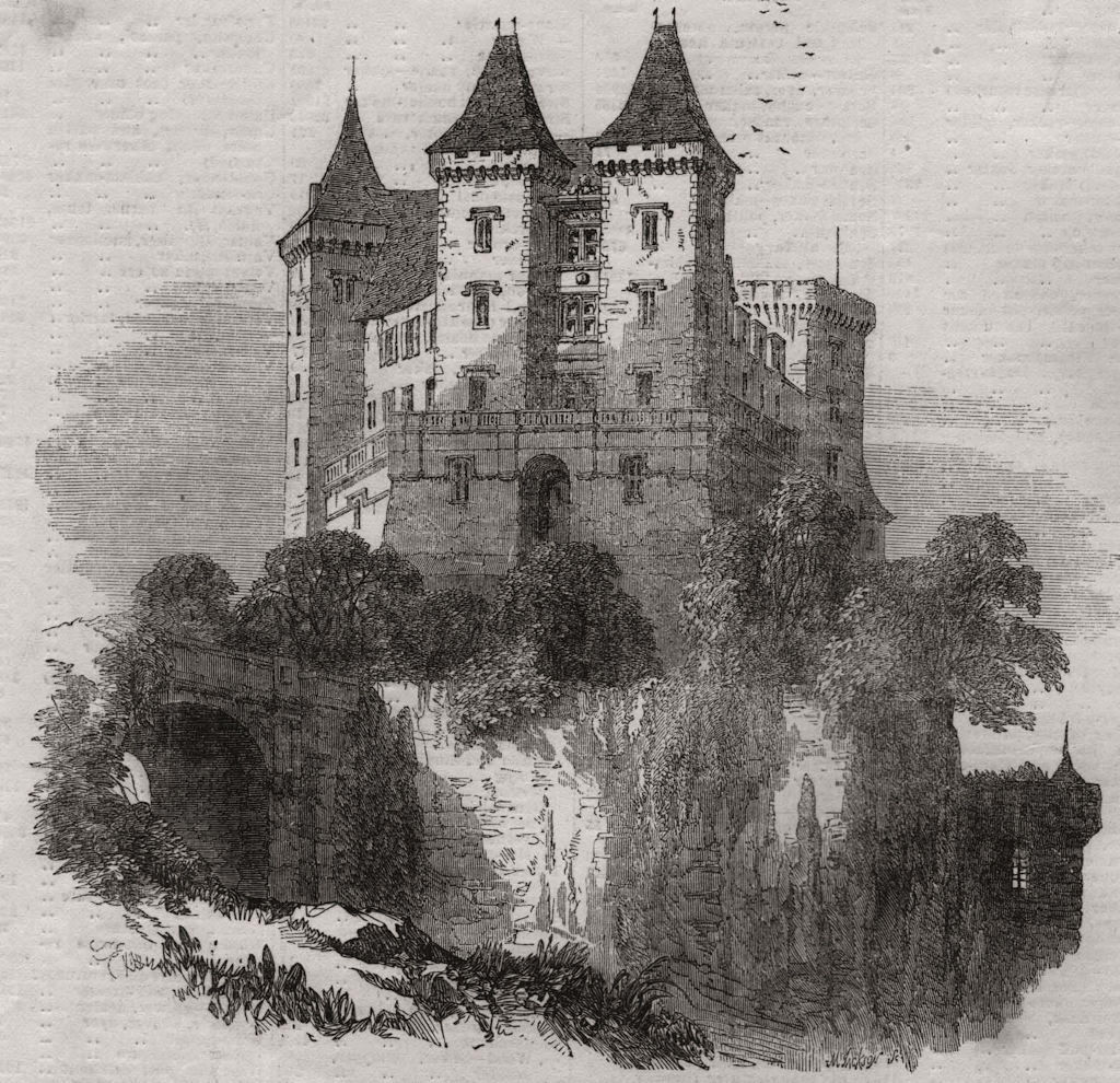 Associate Product The Chateau at Pau. Pyrénées-Atlantiques, antique print, 1845