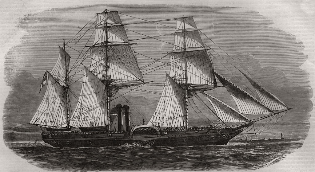 H. M. Steam-ship "Tiger". Militaria, antique print, 1854