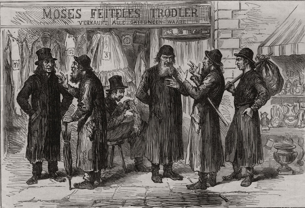 Polish Jews in the ghetto at Vienna. Austria, antique print, 1873