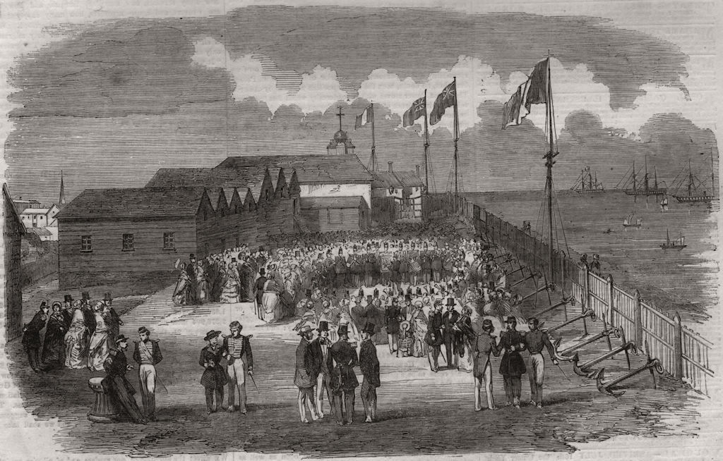 Associate Product Band of the 3rd French Regiment playing in H. M. Naval Yard, at Deal. Kent, 1854