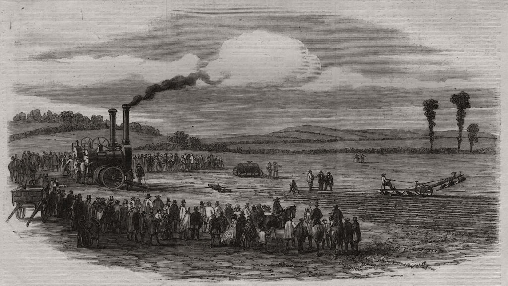 Associate Product Trial of steam ploughs near Farningham, Kent, antique print, 862.
