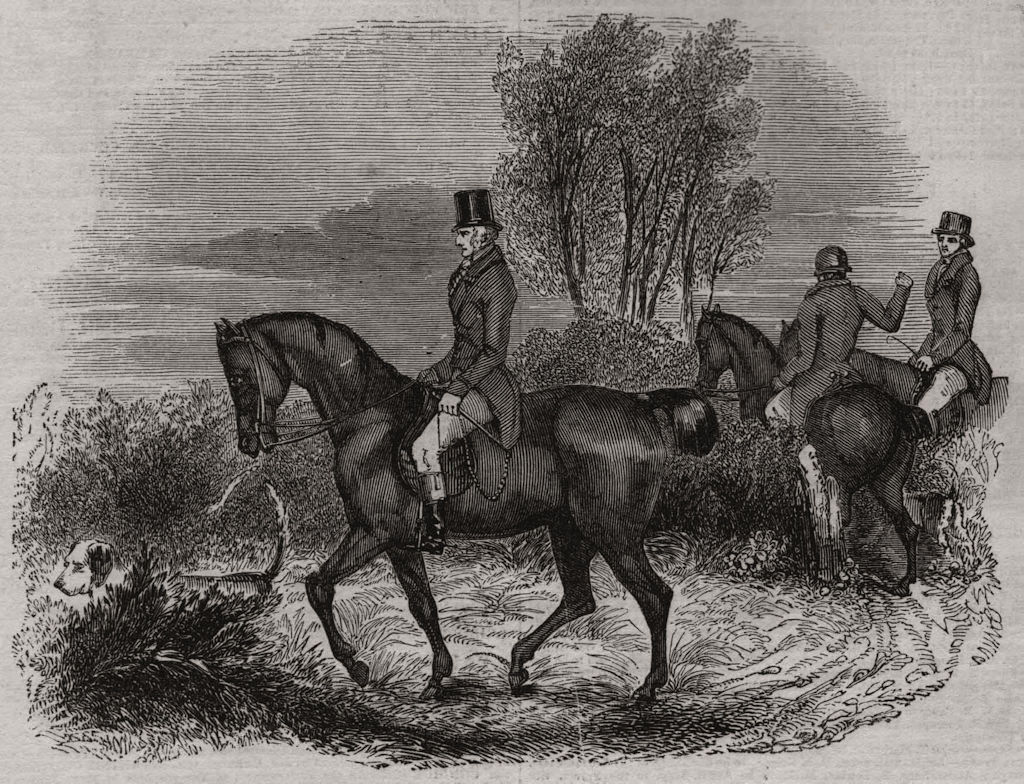 Associate Product Going out. Horses, antique print, 1843