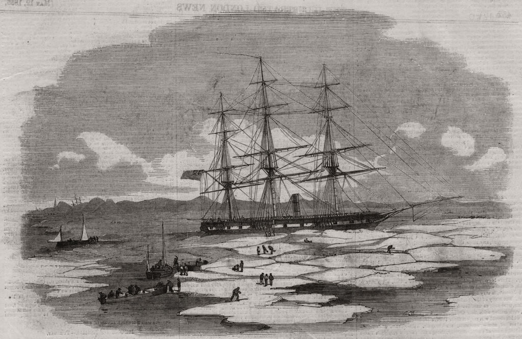 Associate Product The Baltic fleet - "The Archer" in the ice in Wingo Bay. Sweden 1855 old print