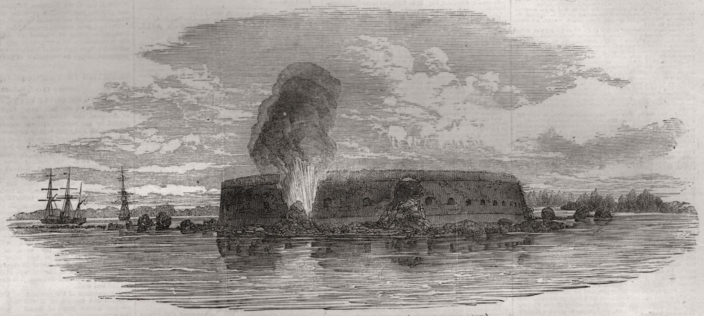 Associate Product Blowing up of Fort Rotshensalm, in Finland, antique print, 1855