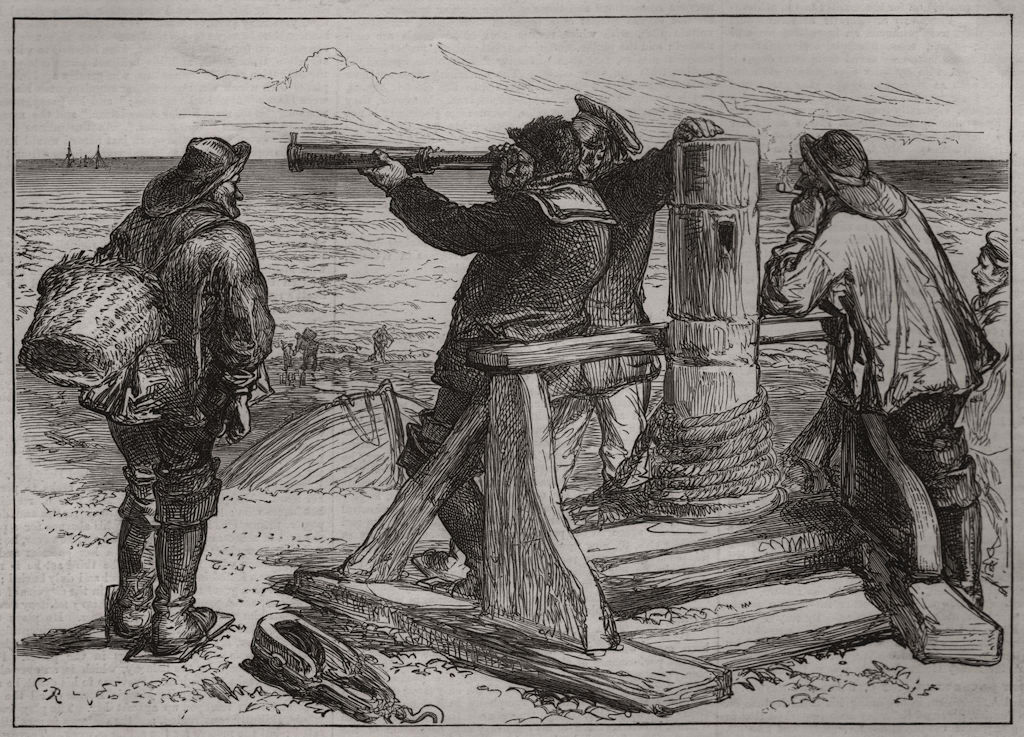 Beachmen on the look out near Dungeness. Kent 1873 old antique print picture