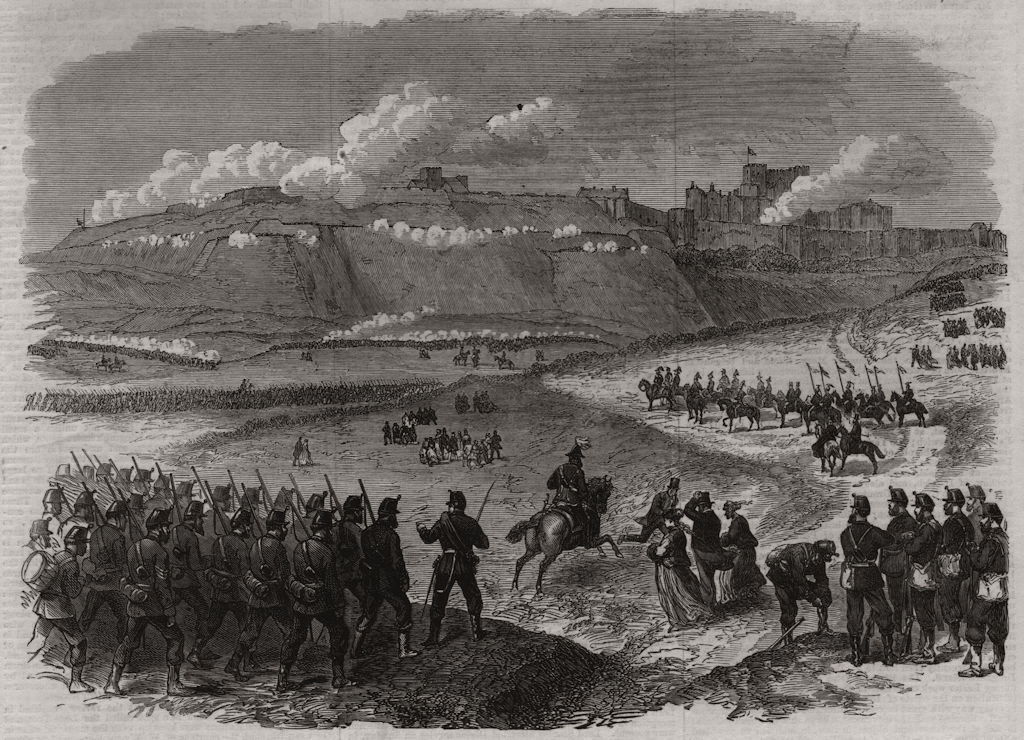 Associate Product Assault on the south east bastions of the castle. Militaria, antique print, 1869