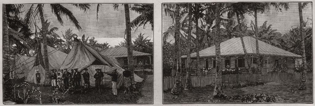 Hospital tents, British Consulate & the British Consulate, Samoa, print, 1889