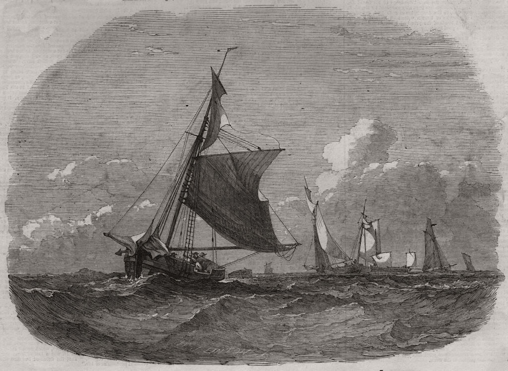 Sole fishing. Margate Smacks trawling in the Silver Slip, Flamborough Head, 1848