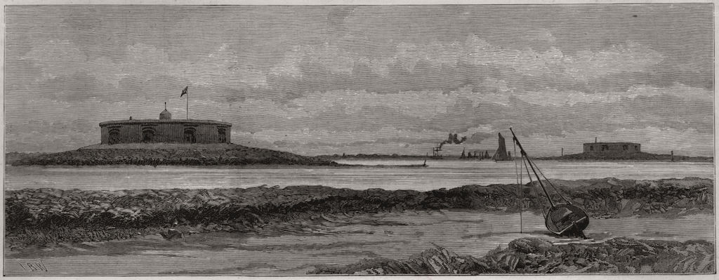 Associate Product Hoo and Darnett Forts, on the Medway. Kent, antique print, 1888