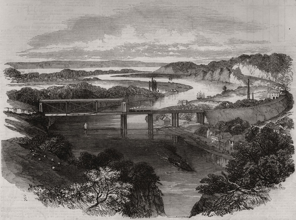 Associate Product South Wales Railway. Chepstow Tubular Suspension Bridge. Severn confluence, 1852