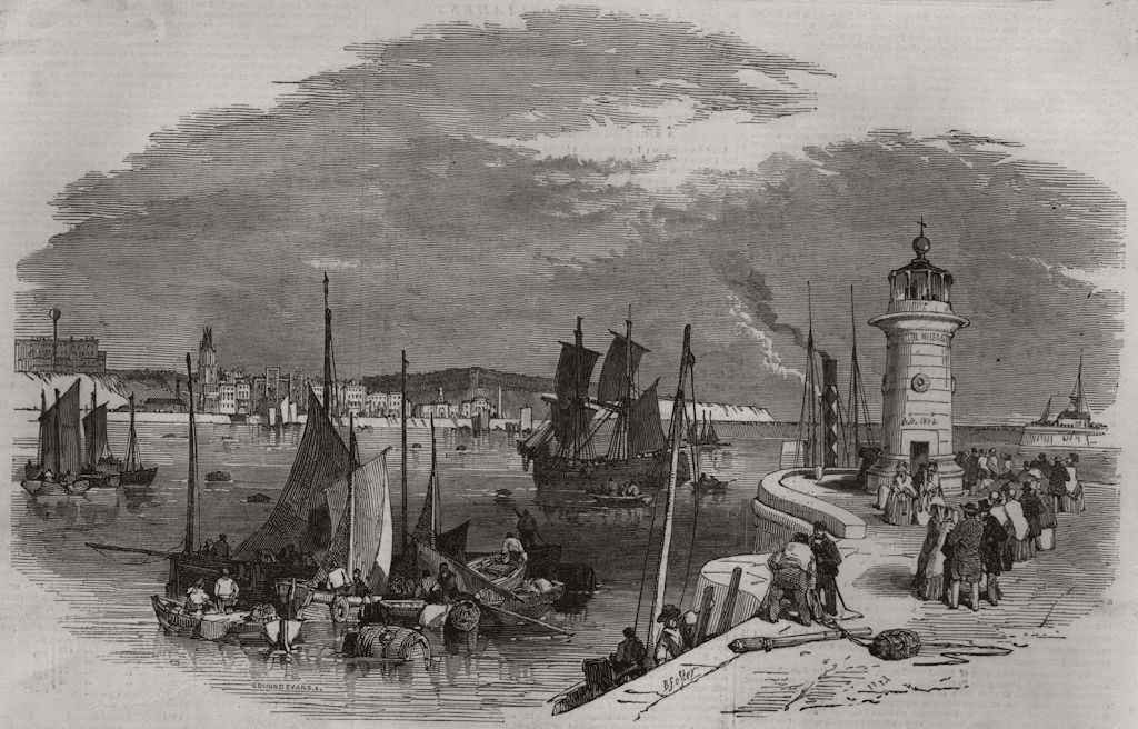 Associate Product Ramsgate harbour. Kent, antique print, 1850