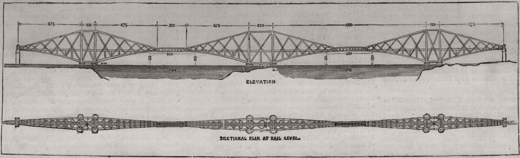 Elevation and sectional plan of The Forth. Scotland, antique print, 1882