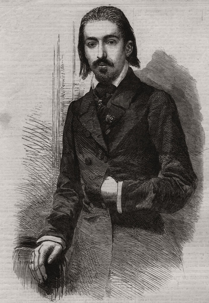 Henri Wieniawski the violinist at Jullien's concerts. Portraits, old print, 1858