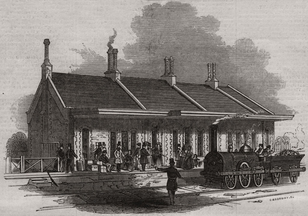 Associate Product Brandon station. Suffolk, antique print, 1845