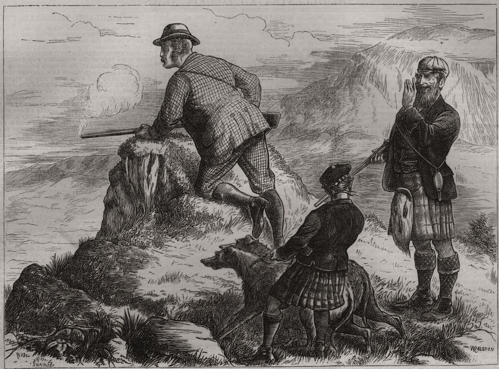 Associate Product Highland deerstalking: "By George Missed again". Scotland, antique print, 1871