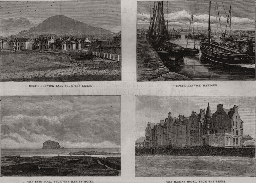 North Berwick Law from the Links; harbour; Bass Rock from the Marine Hotel 1888