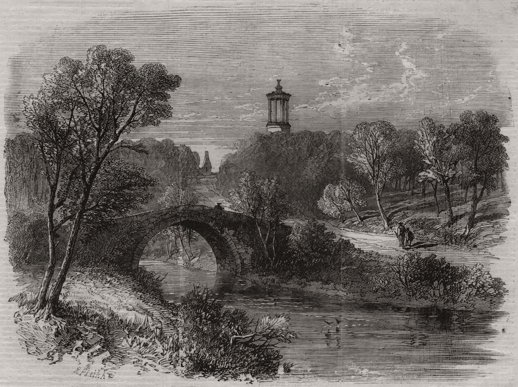 Associate Product The Auld Brig of Doon, with Burns' monument & Alloway Kirk in the distance, 1859