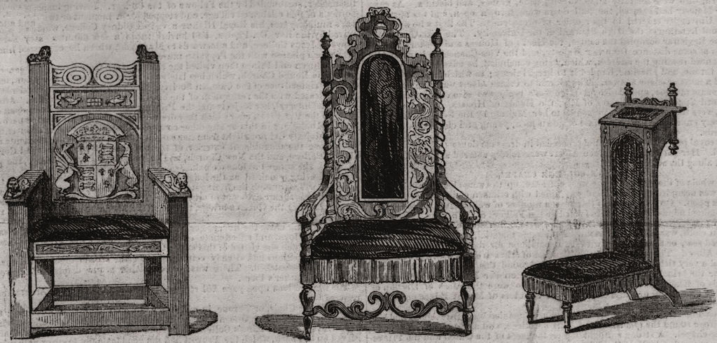 Queen Victoria's chair; Prince Albert's chair; Faldstool. Decorative 1843