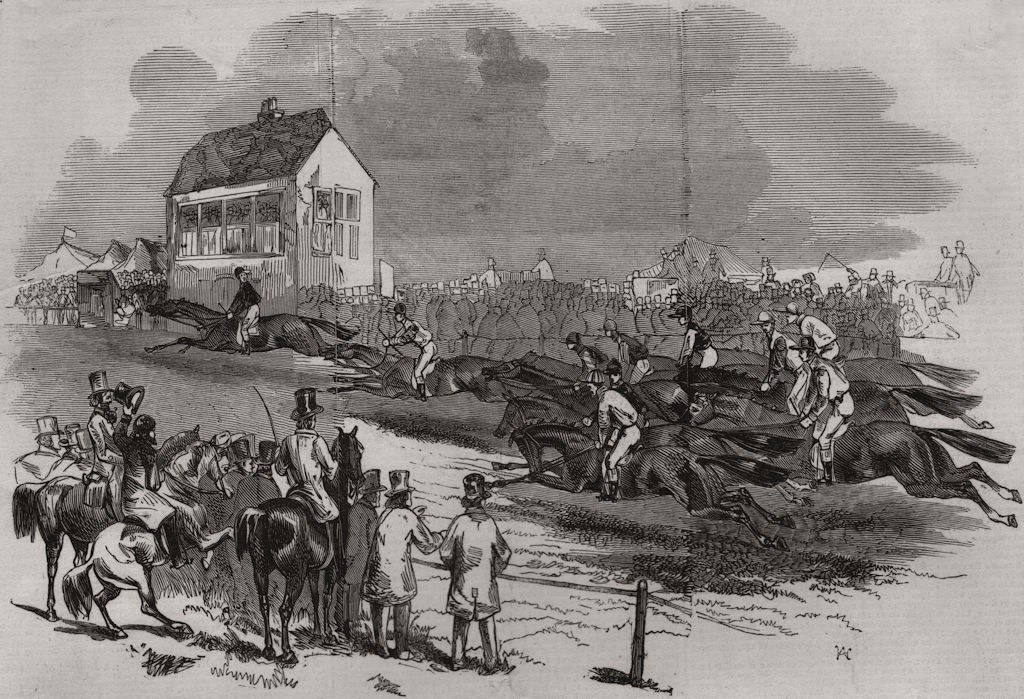 Newmarket Races - the Cambridgeshire Stakes. Suffolk 1845 old antique print