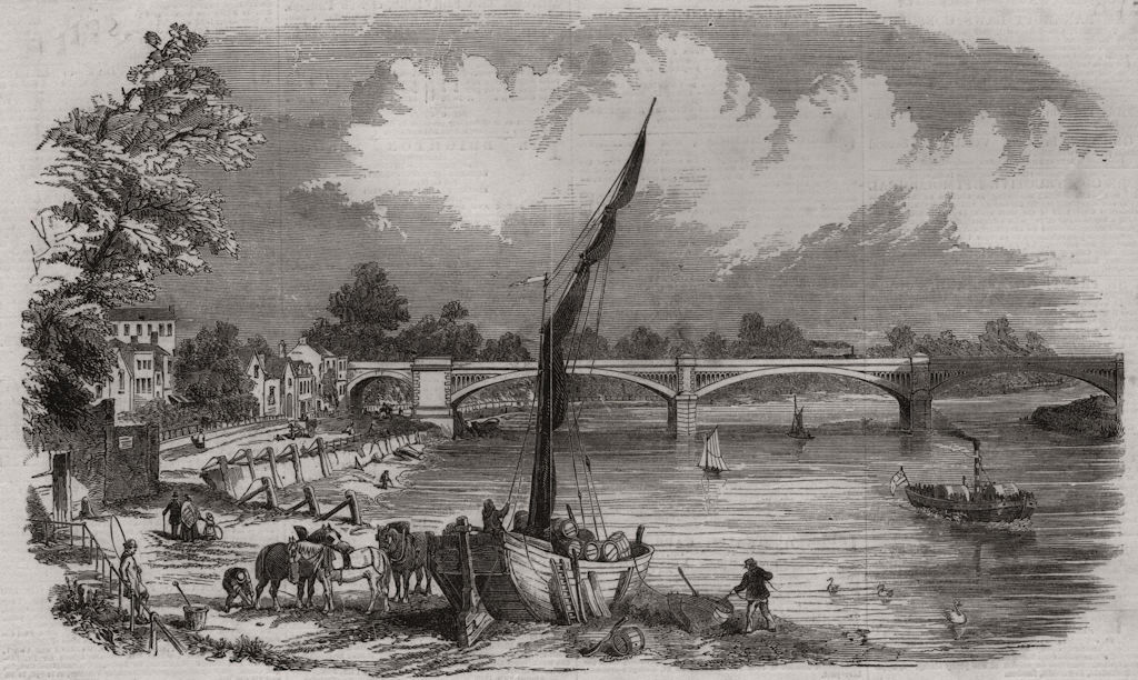 The bridge across the Thames, at Barnes. Loop line to Smallbery Green, 1849