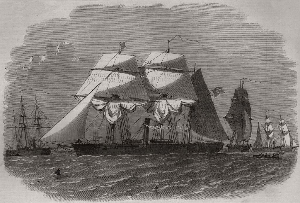 Associate Product New Brazilian gun-boat fleet, antique print, 1858