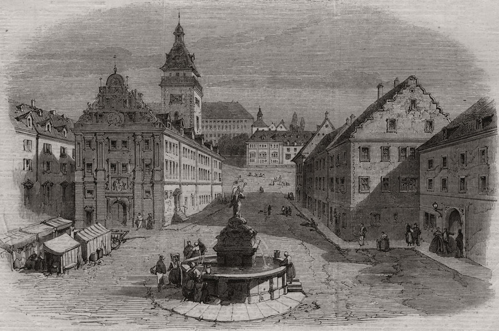Associate Product Her Majesty's visit to Germany. The market place, Gotha. Thuringia, print, 1862