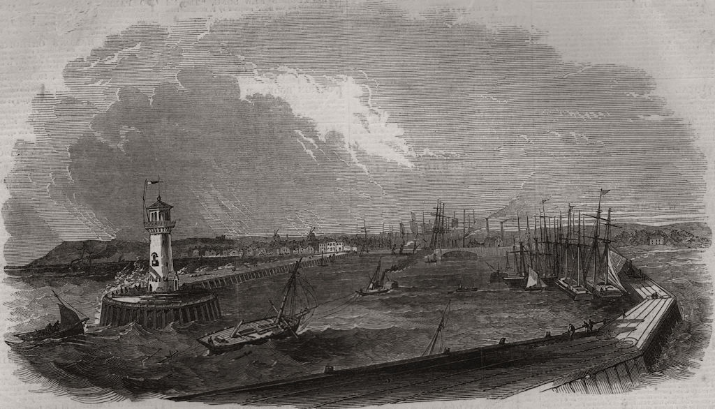 Lowestoft harbour, with the improvements. Suffolk 1848 old antique print