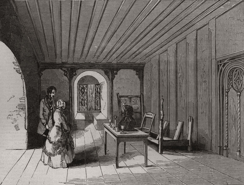 Associate Product Luther's bedroom, in the citadel of Coburg. Bavaria, antique print, 1845