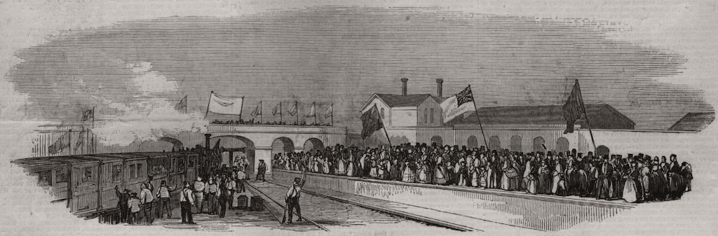 Opening of the Great Northern Railway. Huntingdon station. Huntingdonshire 1850