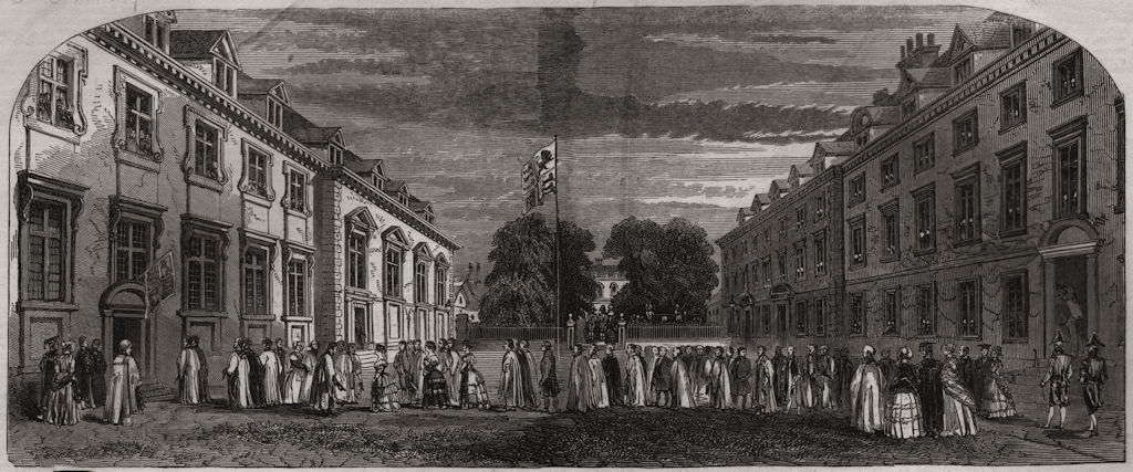 Associate Product Cambridge. Royal party crossing the lawn of Catherine Hall to the banquet, 1847