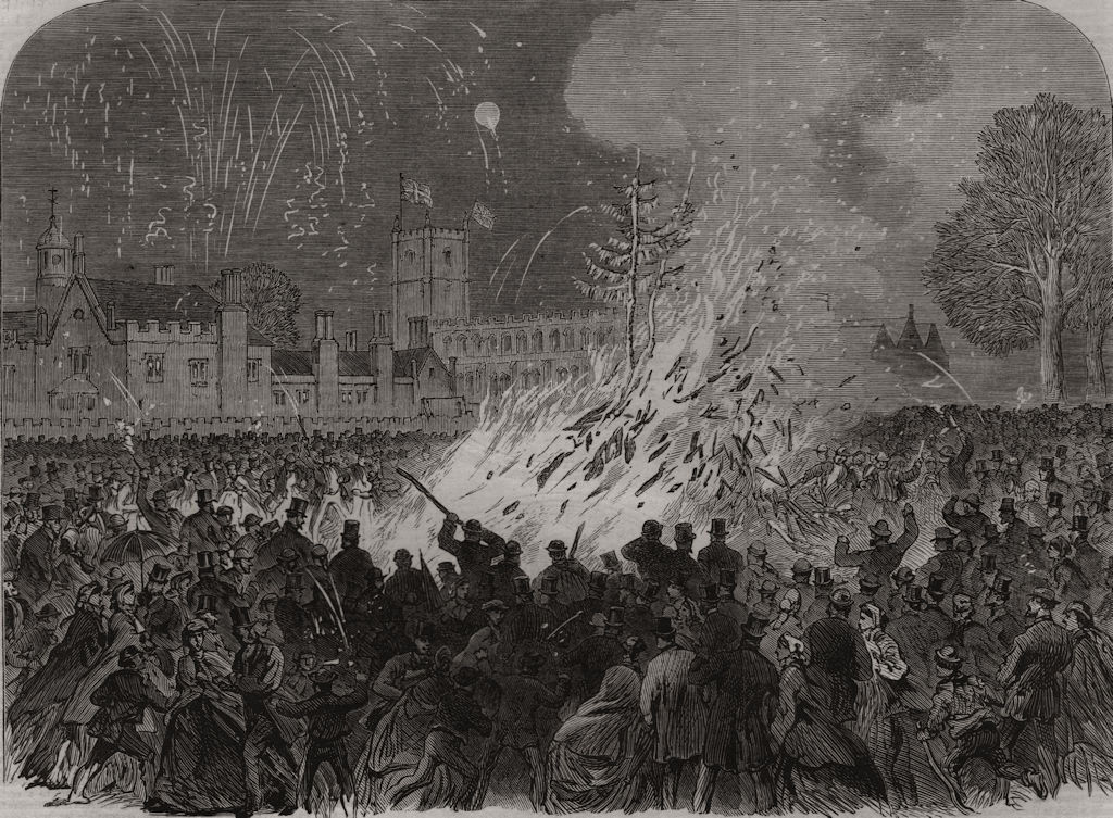 Associate Product Prince & Princess Of Wales at Melford Hall, Suffolk. Bonfire on the Green, 1865