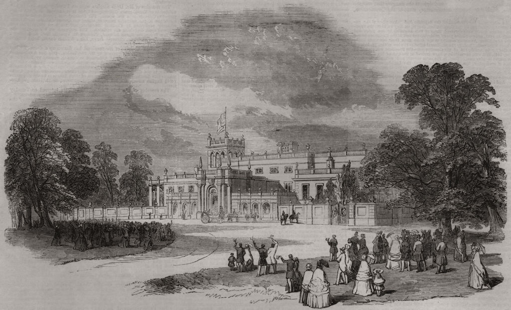 1872 antique print Elveden Hall visited by Prince of Wales SUFFOLK 
