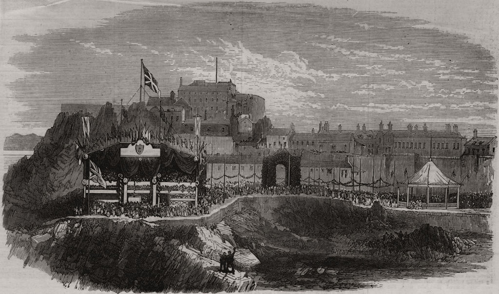 Associate Product Laying the keystone of new harbour works at Jersey. Channel Islands, print, 1872