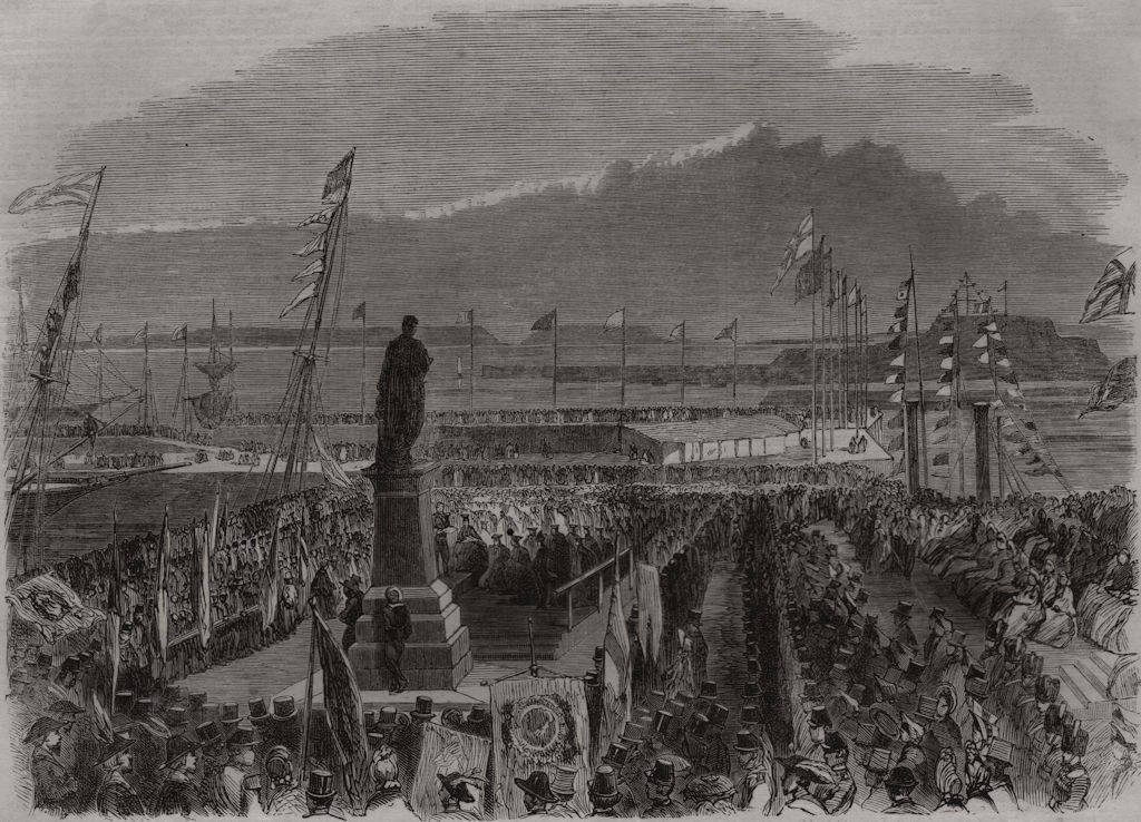 Unveiling the Prince Albert memorial statue at Guernsey. Channel Islands 1863