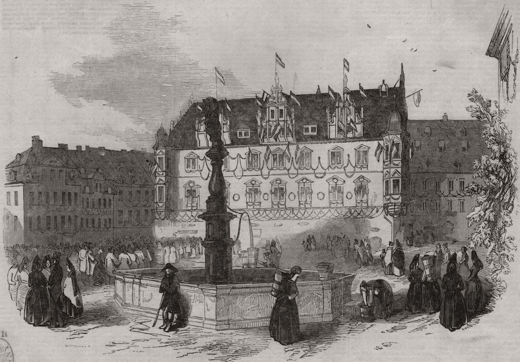 The Government House, Coburg. Bavaria, antique print, 1845
