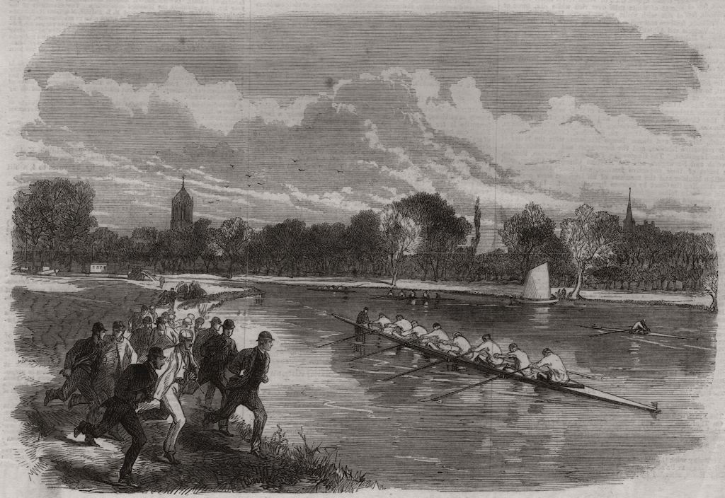 Associate Product The Oxford University eight training on the Isis. Oxfordshire, old print, 1866