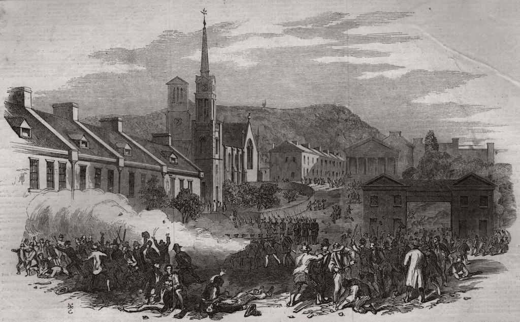 Associate Product "Gavazzi riot" at Montreal. Quebec, antique print, 1853