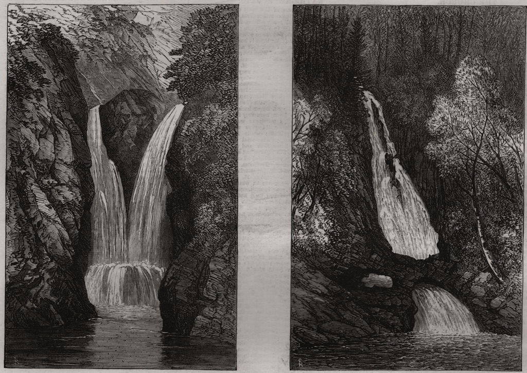 Associate Product The falls, Golspie Burn; Allt-Smeorail, Loch Brora. Scotland, old print, 1872