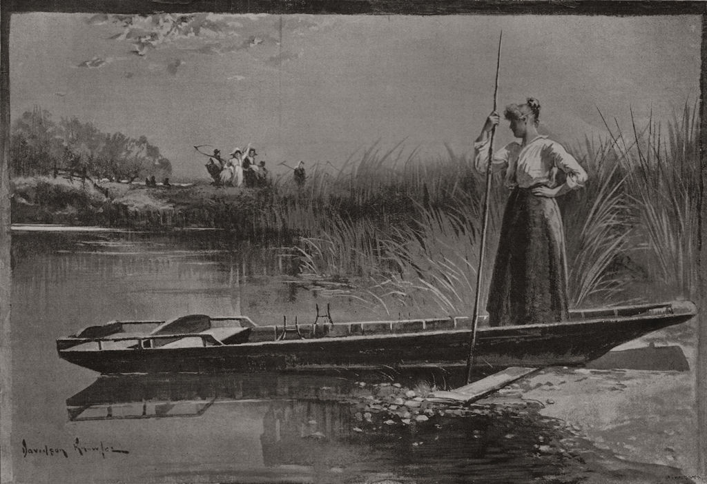 Associate Product Waiting for the reapers. Boats, antique print, 1891