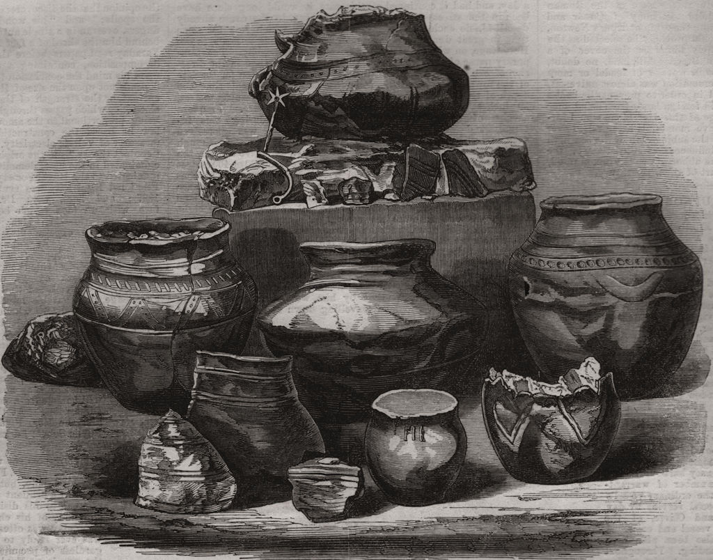 Associate Product Roman antiquities found at King's Newton, Melbourne, Derbyshire, old print, 1868