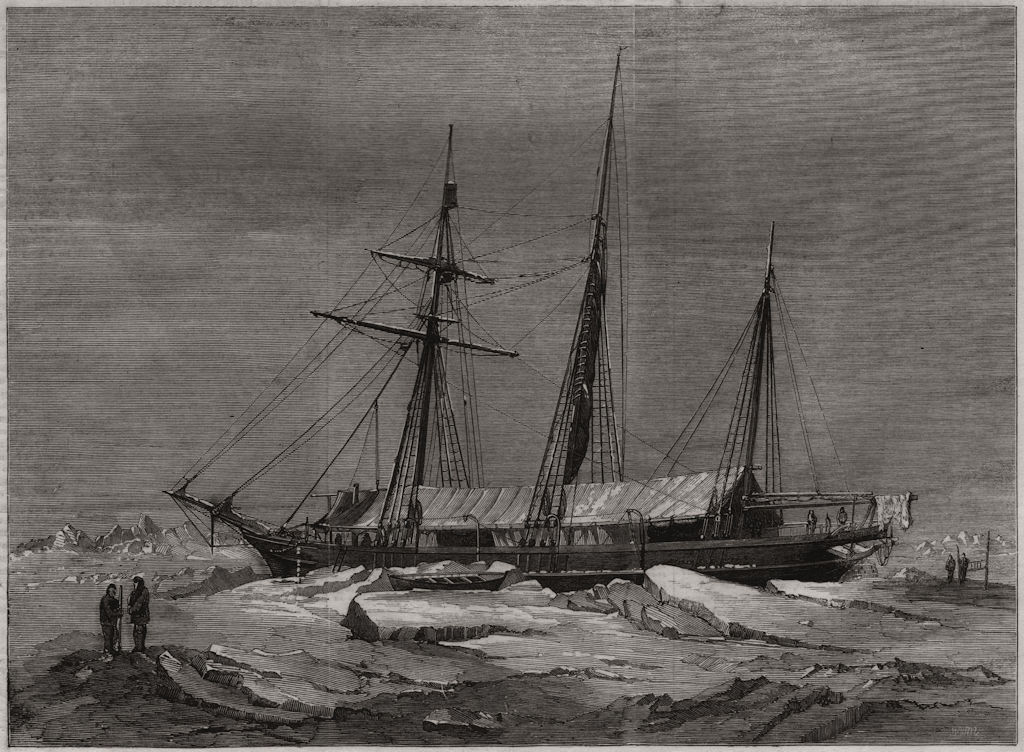 John Franklin search. The yacht "Fox" wintering in the pack. Arctic, print, 1859
