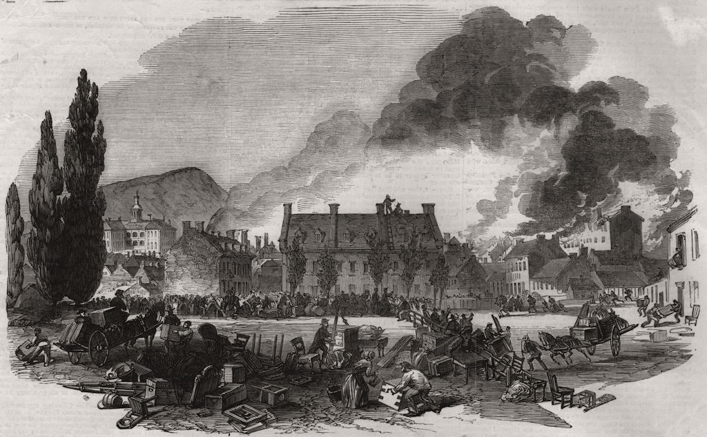 Associate Product Great fire at Montreal. Quebec, antique print, 1852